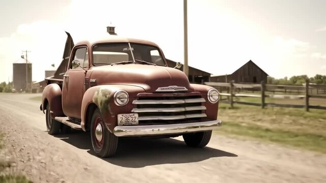 Pickup Truck on a Rural Farm, Evoking a Sense of Heritage, Freedom, and the Simple Country Lifestyle