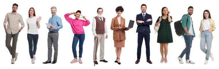 Different people on white background. Full-length portraits