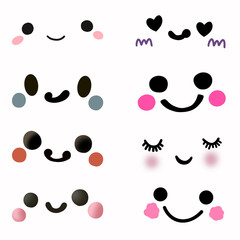 A collection of faces consisting of eyes and mouths with various unique shapes.