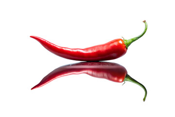 A vibrant red chili pepper with a reflection, isolated on transparent background