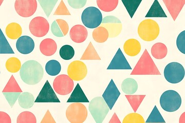 Cute pastel triangles and circles in playful repeating pattern 