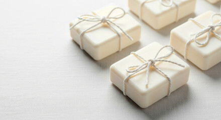 Fototapeta premium White soap bars homemade organic soaps natural skincare beauty products hygiene bath and body gift ideas