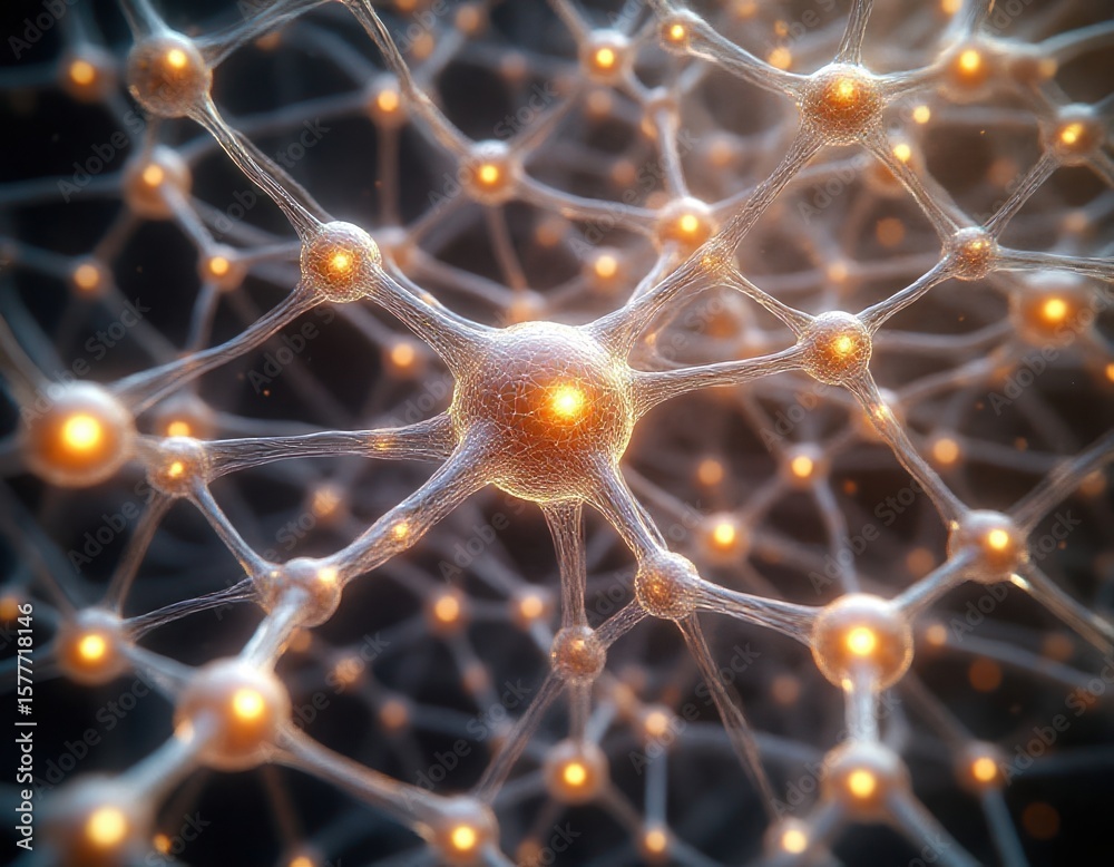 Wall mural dense molecular network resembling neural structure, abstract macro visualization.