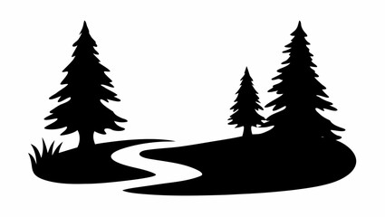 Silhouette of a forest with a winding river path way
