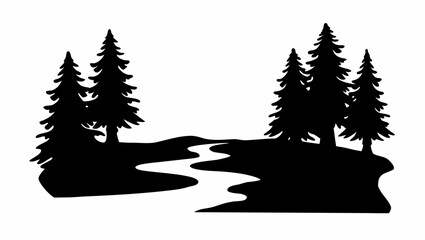 Obraz premium Silhouette of trees and river landscape illustration