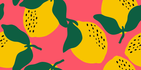 Fresh lemons background. Hand drawn overlapping backdrop. Colorful wallpaper vector. Seamless pattern with citrus fruits collection. Decorative illustration, good for printing