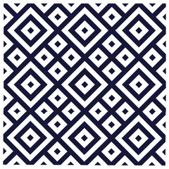 The black and white geometric pattern with a repeating stacked diamond motif creates a sense of rhythm and symmetry.