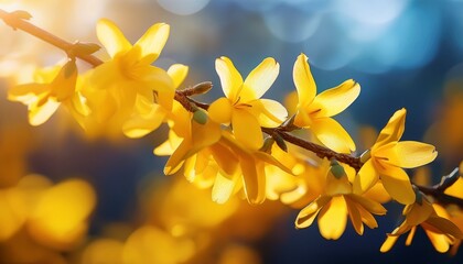 Obraz premium beautiful yellow flowers of forsythia in spring