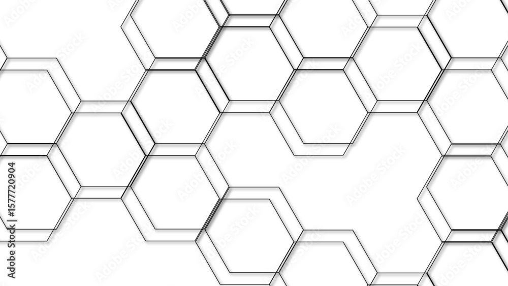 Wall mural abstract seamless geometric background with interconnected hexagons outlined in thin gray lines on a