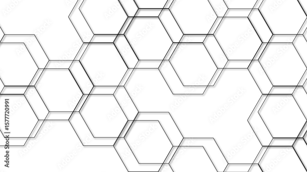 Wall mural abstract seamless geometric background with interconnected hexagons outlined in thin gray lines on a