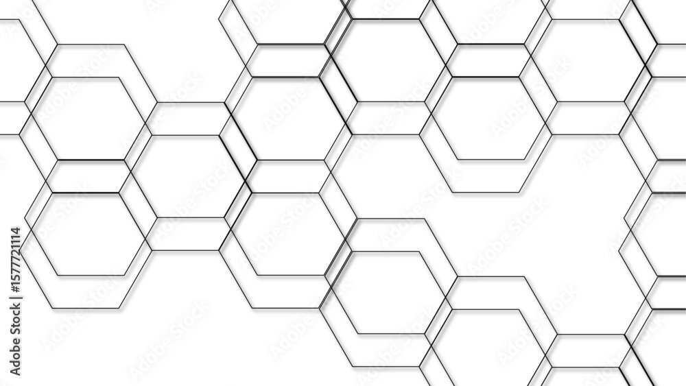 Wall mural abstract seamless geometric background with interconnected hexagons outlined in thin gray lines on a