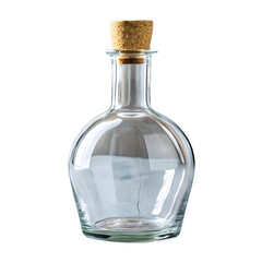 Clear glass bottle with a cork stopper isolated on a black background