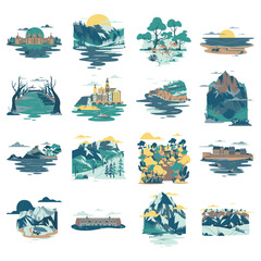 Nature Inspired Sunshine Landscape with Flat Mountain Cutout Art Shape