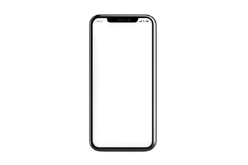 Smartphone mockup with blank screen, isolated on black background.