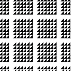 Geometric vector seamless pattern with crossed lines, triangles, squares abstract background. Simple minimalistic black and white design. Single color, black and white.