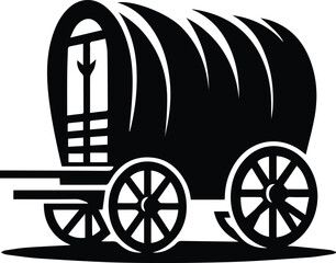 Fototapeta premium Covered wagon silhouette icon – vintage transport vector illustration on white background