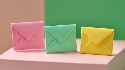 Colorful envelopes in pastel shades on a minimalist background © AzSteel