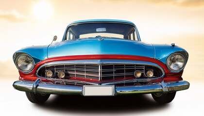 a vintage car with a blue and red color scheme