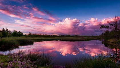 Obraz premium cotton candy sky reflecting on the pond