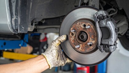 Detailed view of a car's brake disc held by a person's hand