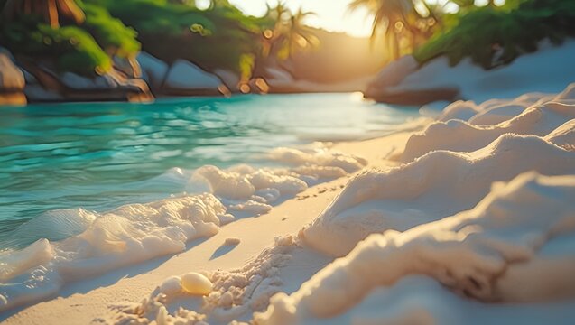 Coastal Shoreline with Foamy Waves at Sunrise