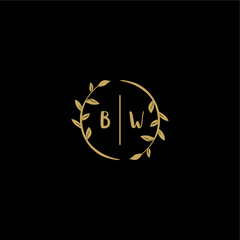 BW feminine and elegant wedding monogram initial logo with circle floral gold