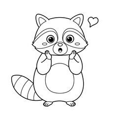 Cute raccoon character expressing surprise and love with heart  