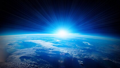 Fototapeta premium blue sunrise view of earth from space