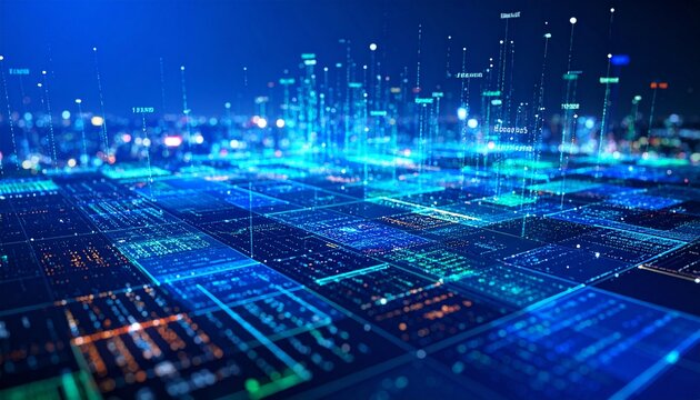 A complex digital landscape showcasing the abstract concept of data processing 