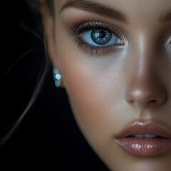 Glamorous beauty portrait of a young woman in close-up.