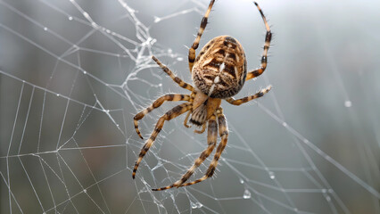 Close up of european garden spider araneus diadematus on web arachnid nature wildlife macro photography