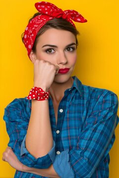 Rosie the Riveter modern recreation with female model