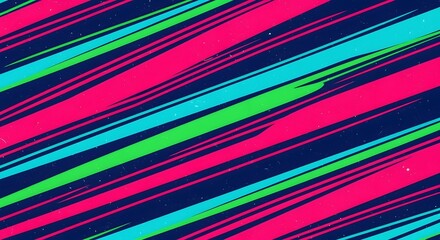 Abstract background with diagonal pink green and blue stripes on a dark blue surface