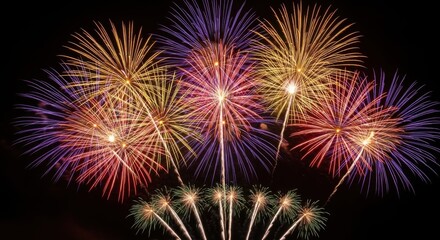 Fototapeta premium Spectacular Fireworks Display Illuminating the Night Sky with Vibrant Colors and Patterns