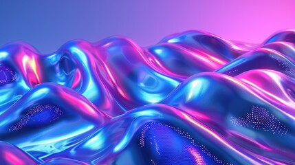 Iridescent Liquid Waves in Neon Cyberspace