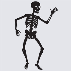 skeleton dancing or walking silhouette vector art illustration, human skeleton
