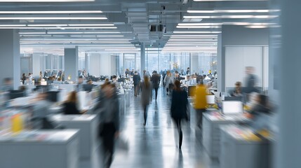 Busy Modern Open Office Space with Employees and Computers