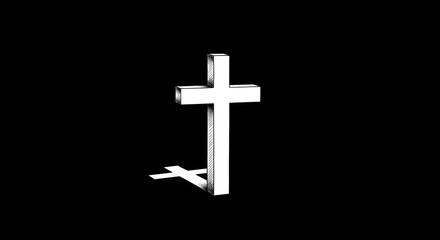 White Cross Shadowed on Black Background Spiritual Religious Symbol
