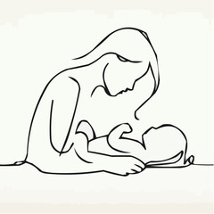 Obraz premium Mother and baby icon in minimalistic line art style 