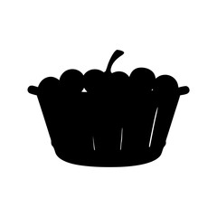 A silhouette drawing of a basket filled with apples, simple design