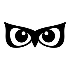 Stylized owl eyes logo with symmetrical design and sharp black features