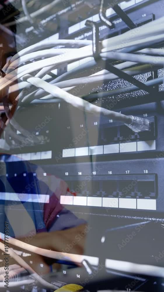 Poster animation of computer server over students using computers