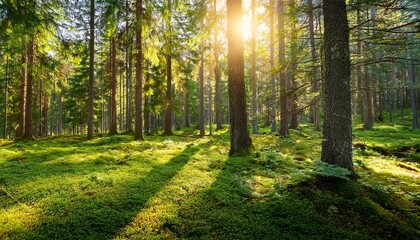 Fototapeta premium summer scene mixed forest in a sunny summer day nature background