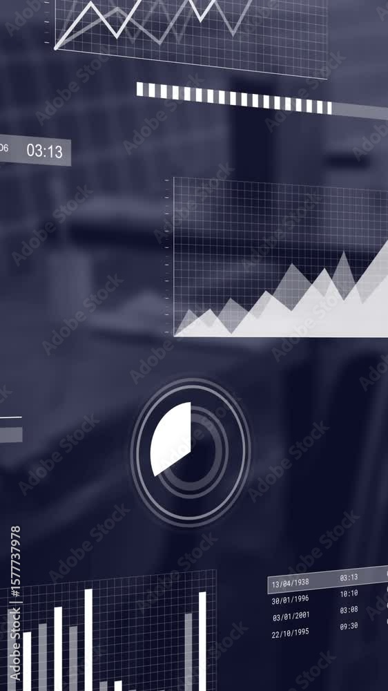Poster animation of multiple graphs moving over empty chairs and tables arranged in coffee shop