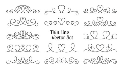 Decorative Divider, Heart Ornaments, Flourishes, Swirls, Curly Lines, Borders Set