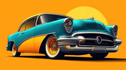 Obraz premium Vibrant retro car illustration against a warm backdrop.