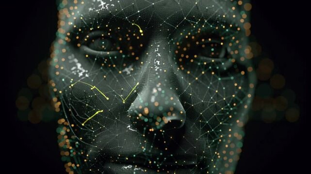 Abstract human face with digital network, symbolizing artificial intelligence evolution