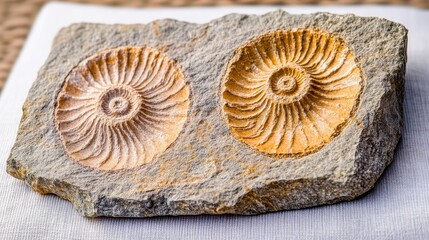 Fossilized Shells in Stone with Intricate Spiral Patterns