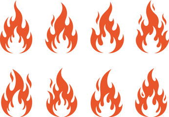 Collection of stylized orange flame icons on a white background
