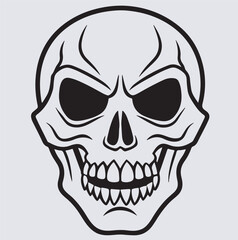 skull evil danger horror ominous dark menisci silhouette vector art illustration, human skull vector illustration